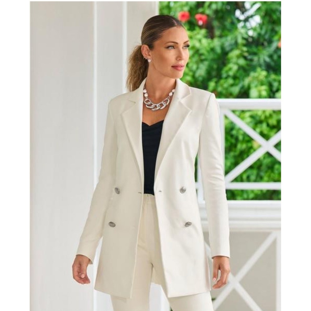 Boston Proper Modern Long Tailored Blazer Womens 6 Ivory NWT Double Breasted